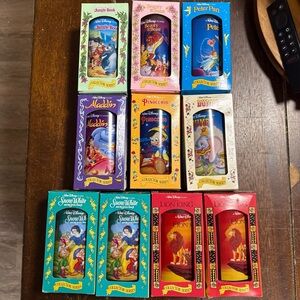 Disney Collector Series VHS-style Boxes in Red, Blue, Purple, Yellow, Teal, Pink